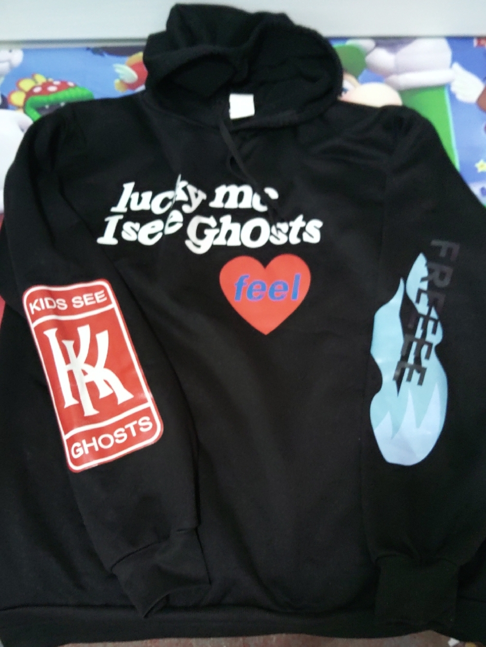 Lucky Me I See Ghosts' Graphic Hoodie with Red Heart